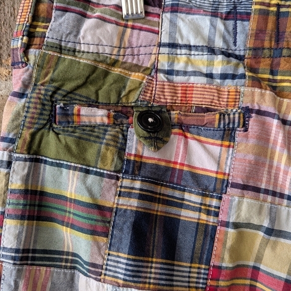 VTG Y2K AEO Madras Plaid Patchwork Shorts Flat Front Size 34 - Picture 5 of 10